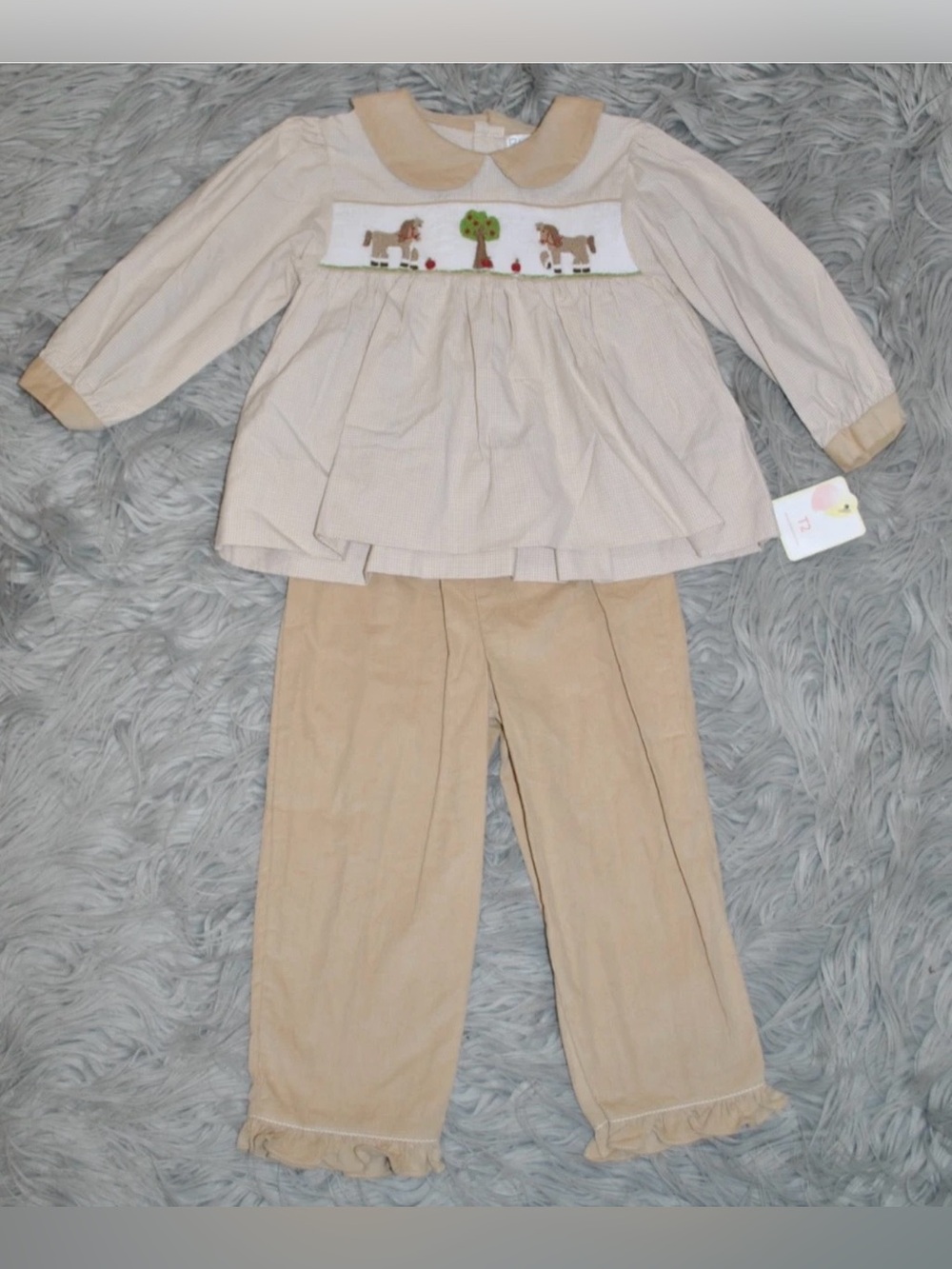 PETIT AMI Smocked Horse Gingham Top Corduroy Pant Outfit size 2T Girls NWT